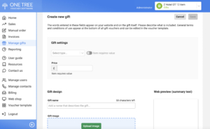 Create New Gift Screen