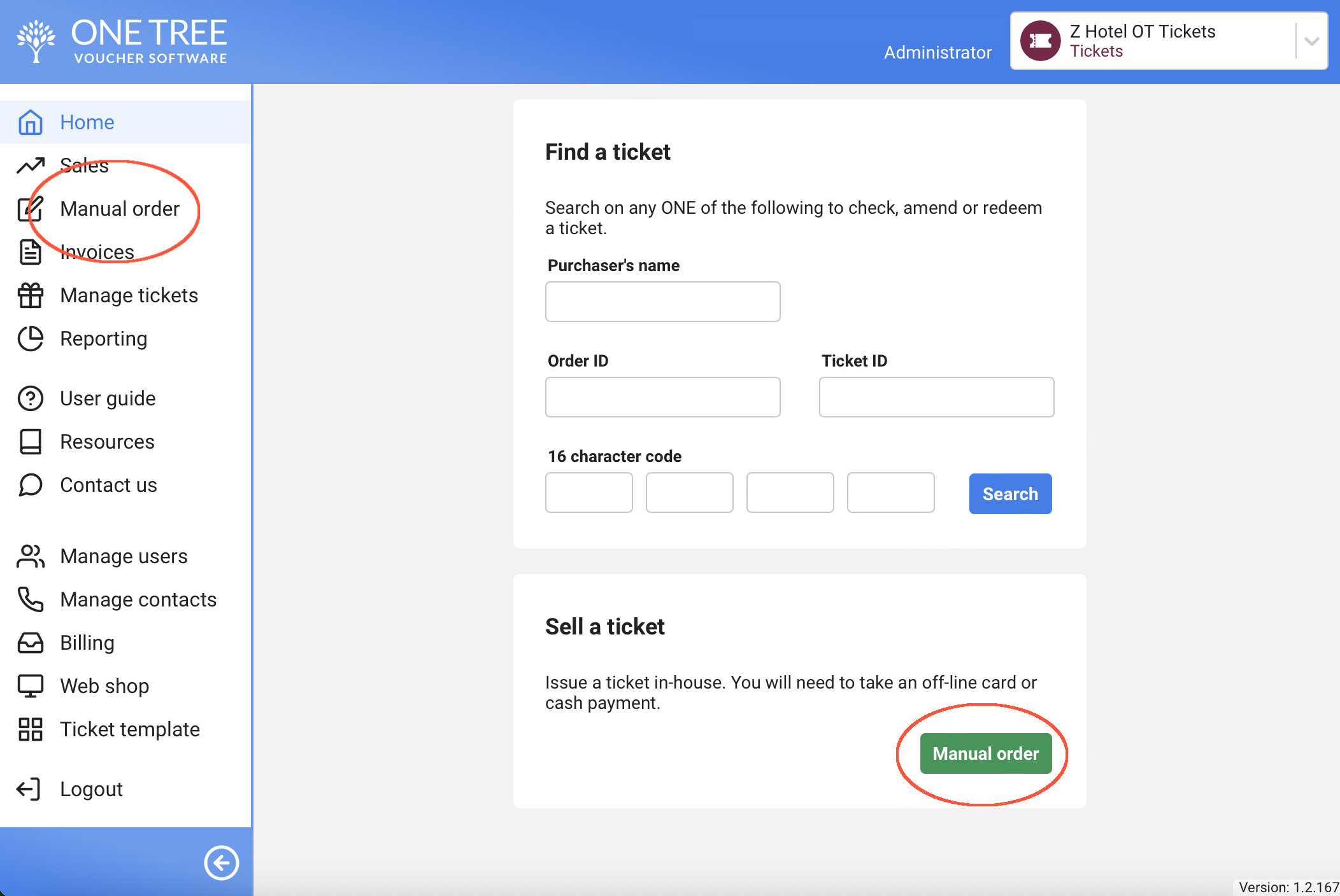 Tickets – Administrator – Sell a Ticket - One Tree Voucher Software