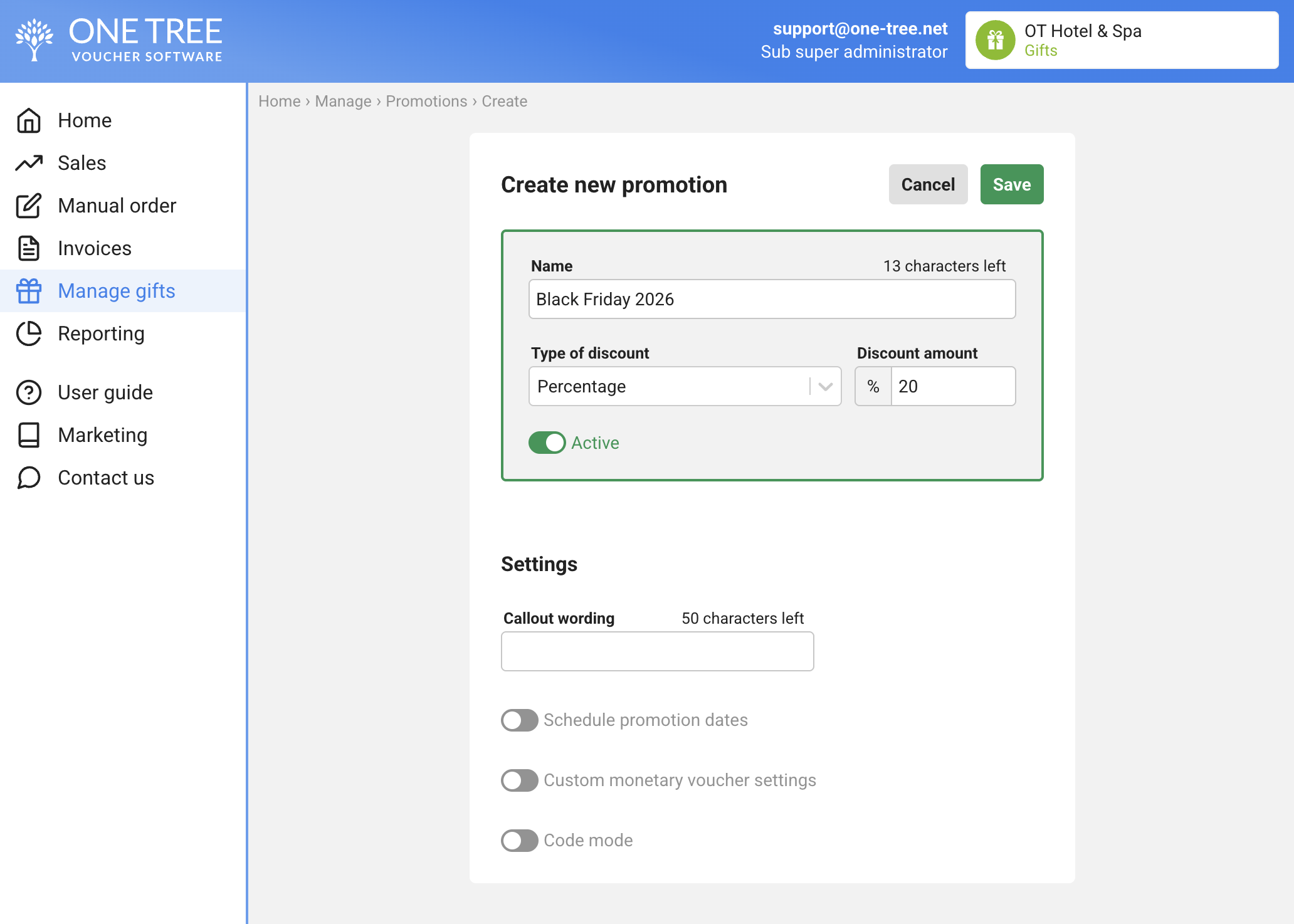 Screenshot 2 – Manage Promotions – Create New Promotion